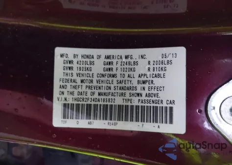 2013 Honda Accord Lx z USA, uszkodzony, nr VIN 1HGCR2F34DA185932